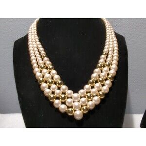 Richelieu Signed Vintage Faux Pearl Gold Bead Necklace